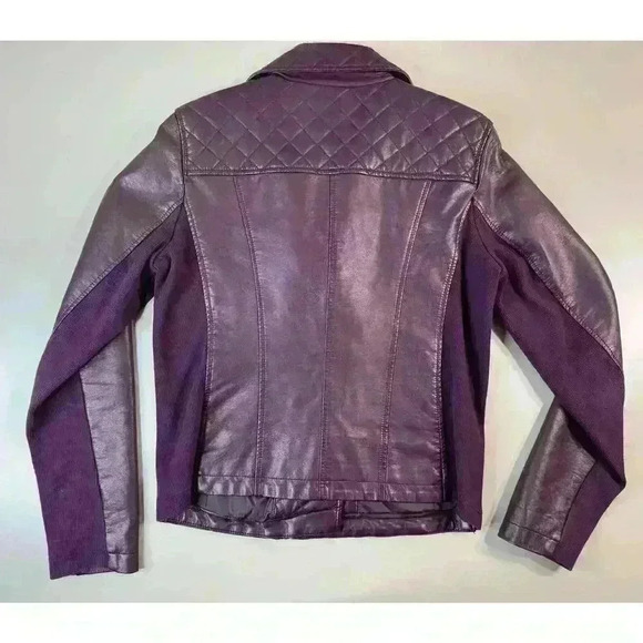 Calvin Klein Rich Purple Moto Jacket Gold Color Zippers Size Small - Picture 2 of 11